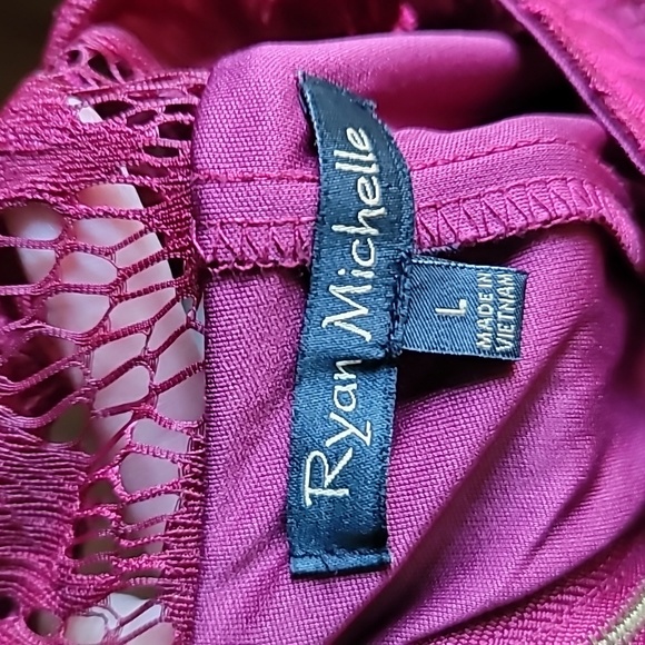 Ryan Michelle lace dress Lg burgandy lined sleeveless fit n flare coquette - Picture 6 of 7